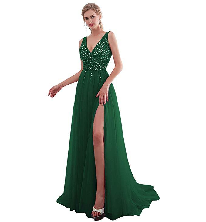 Damen Maxikleid mit schimmerndem Paillettenoberteil und elegantem Schlitz WW