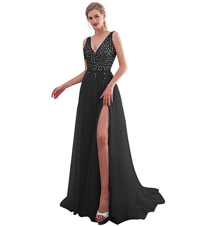 Damen Maxikleid mit schimmerndem Paillettenoberteil und elegantem Schlitz WW
