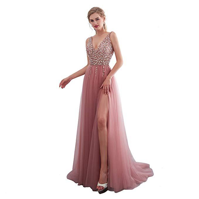 Damen Maxikleid mit schimmerndem Paillettenoberteil und elegantem Schlitz WW