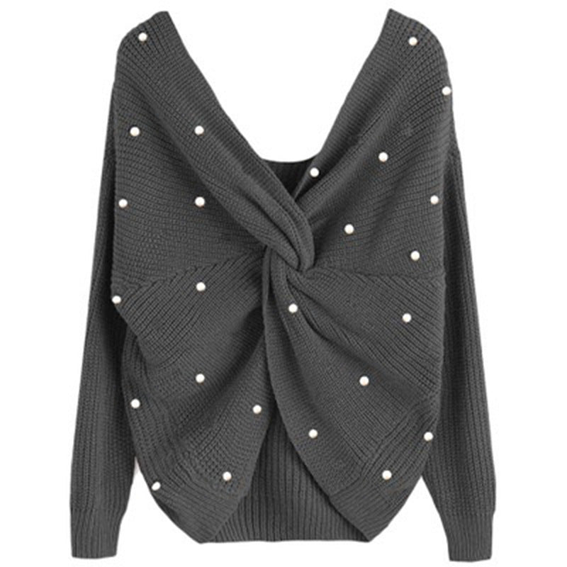 Damen Strickpullover mit Twist-Detail und Perlenbesatz WW