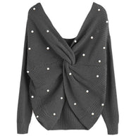 Damen Strickpullover mit Twist-Detail und Perlenbesatz WW