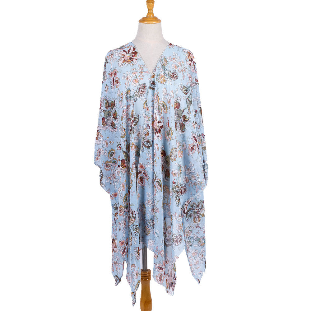 Damen eleganter Chiffon-Überwurf mit floralem Design und asymmetrischem Saum WW