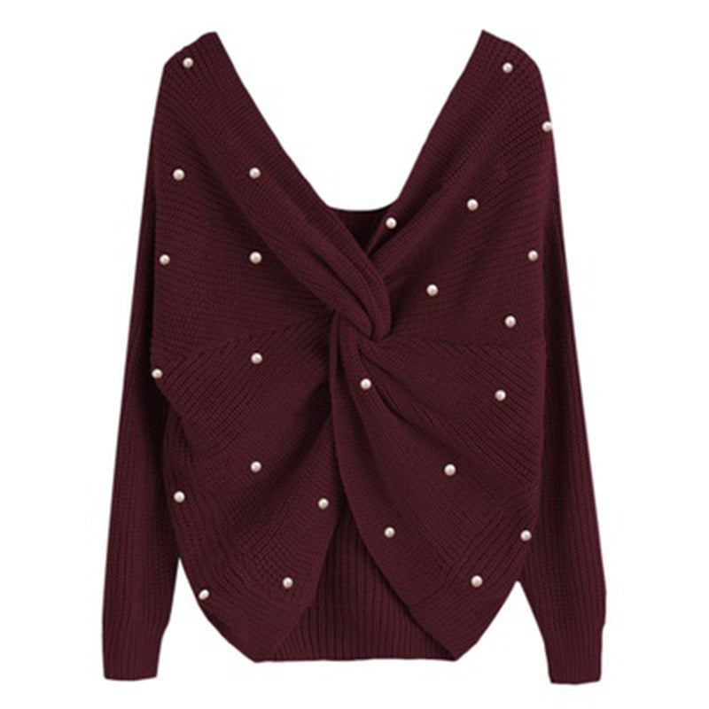 Damen Strickpullover mit Twist-Detail und Perlenbesatz WW