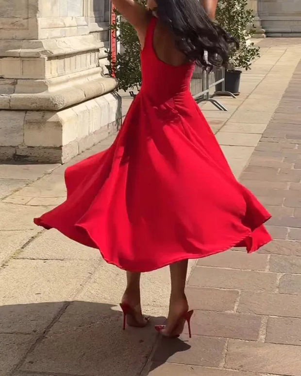 WW | Rotes Enges Midikleid Mit Trägern
