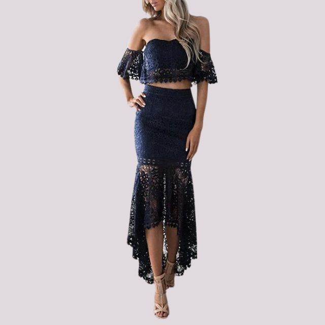 WW | Zweiteiliges Kleid mit Schulterfreier Häkelspitze