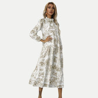 WW | Toile-Druck Midi-Kleid mit hohem Kragen