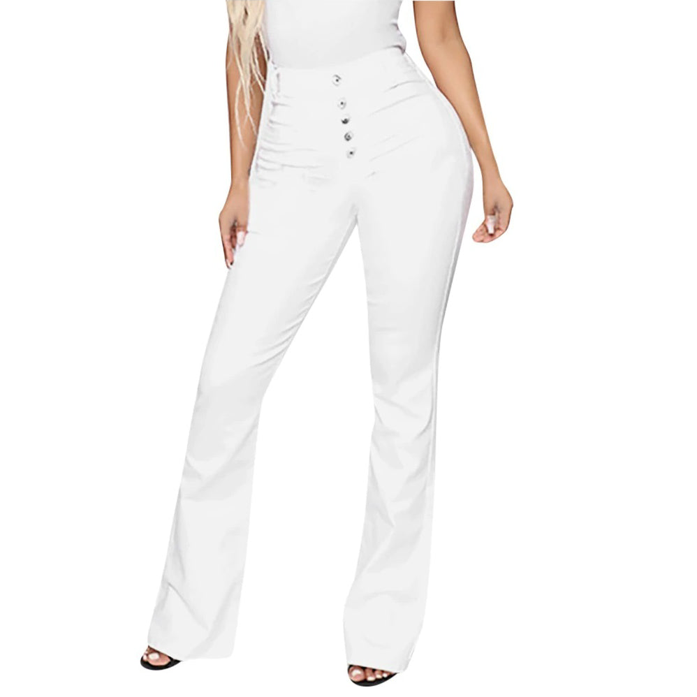 WW | High Waisted Flared Jeans Knopfverschluss Slim Fit Retro 70er Stil