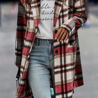 WW | Lässiger Wollmantel mit Revers-Taschen und Karomuster für Damen | Stilvoll und Bequem