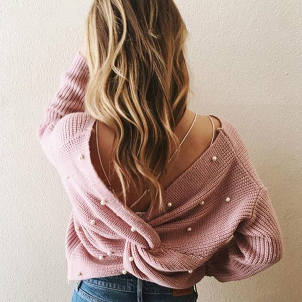 Damen Strickpullover mit Twist-Detail und Perlenbesatz WW