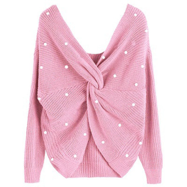 Damen Strickpullover mit Twist-Detail und Perlenbesatz WW