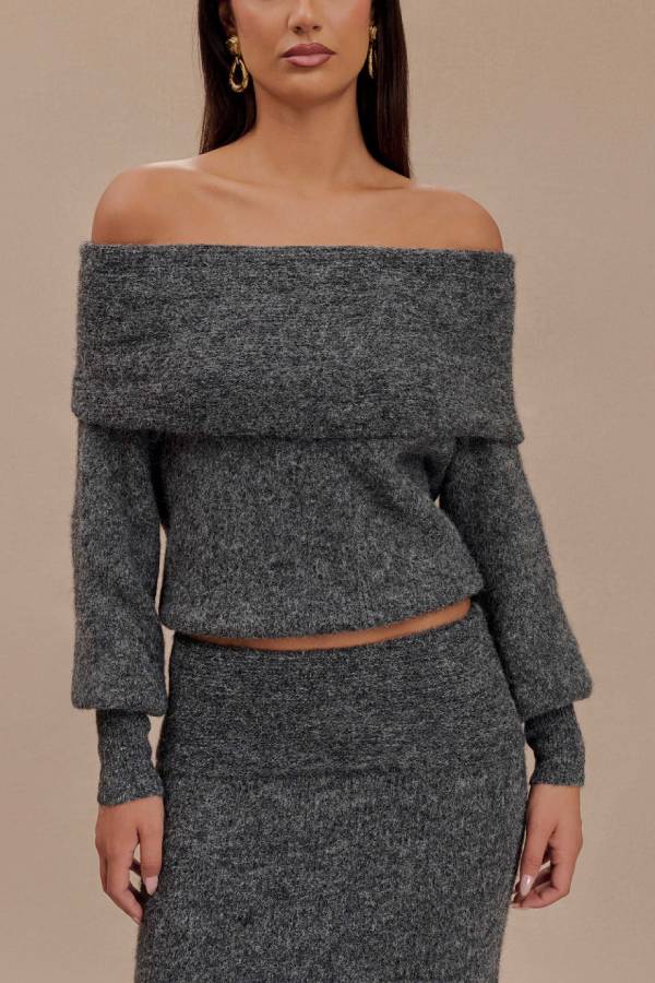 WW | Charlotte Strick Bardot Hals Off Shoulder Langarm Lässiger Pullover