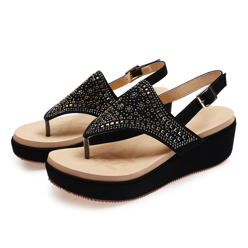 Damen Riemensandalen mit glamourösem Keilabsatz und funkelnden Akzenten WW