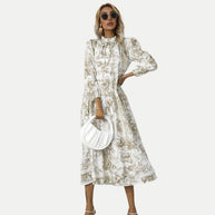 WW | Toile-Druck Midi-Kleid mit hohem Kragen