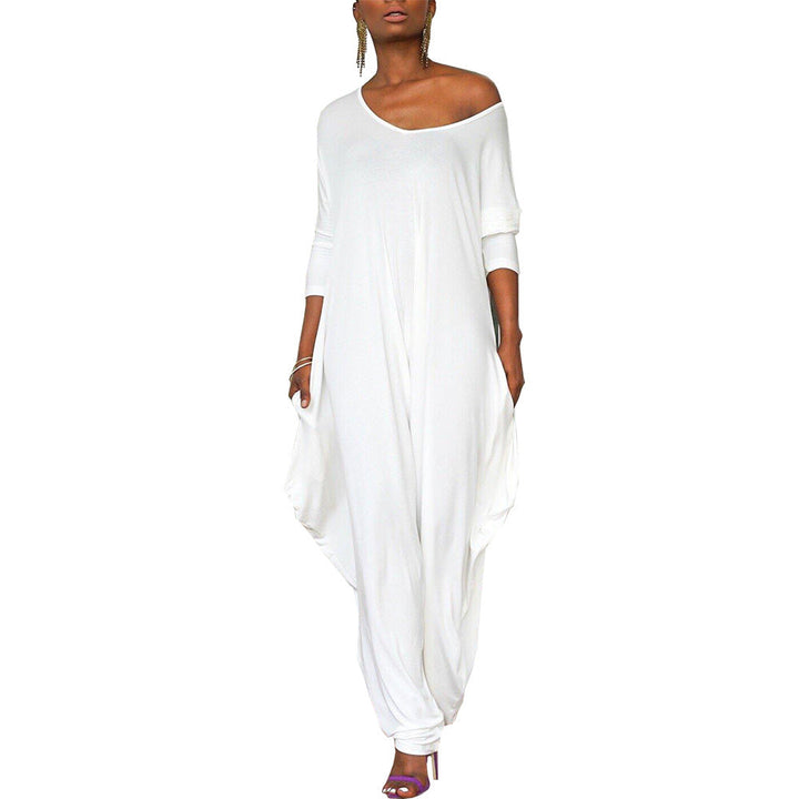 Damen Oversized Jumpsuit mit tiefem V-Ausschnitt und lässigem Schnitt W&W Mode