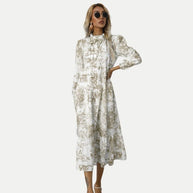 WW | Toile-Druck Midi-Kleid mit hohem Kragen