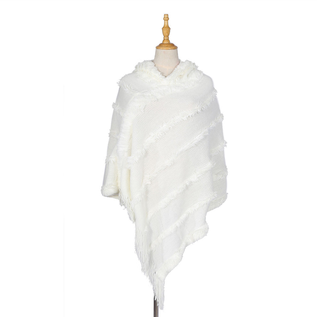 Damen Eleganter Poncho mit kunstvollen Fransen WW