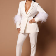 WW Zweiteiliges Straußenfell-Revers für Damen