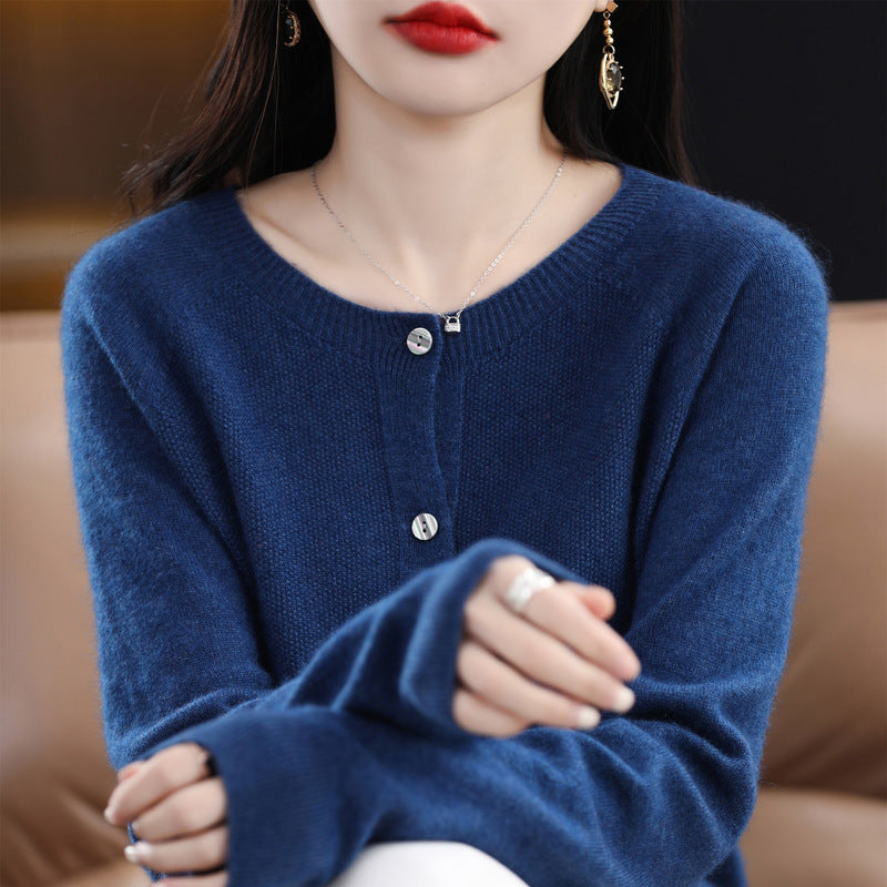 W&W Mode | Lockerer Damen Cashmere Strickjacke Mit Rundhalsausschnitt Aus Hochwertiger Veganer Wolle