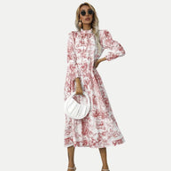 WW | Toile-Druck Midi-Kleid mit hohem Kragen