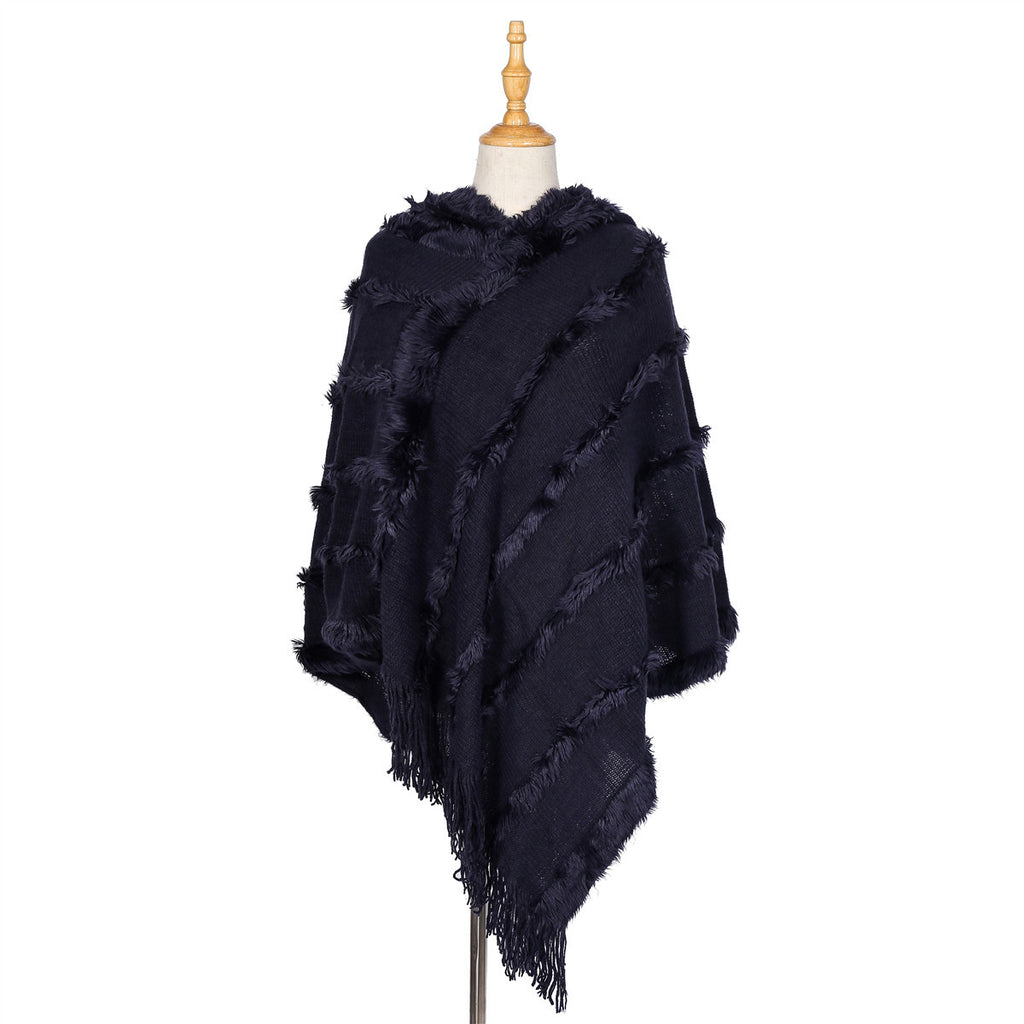 Damen Eleganter Poncho mit kunstvollen Fransen WW