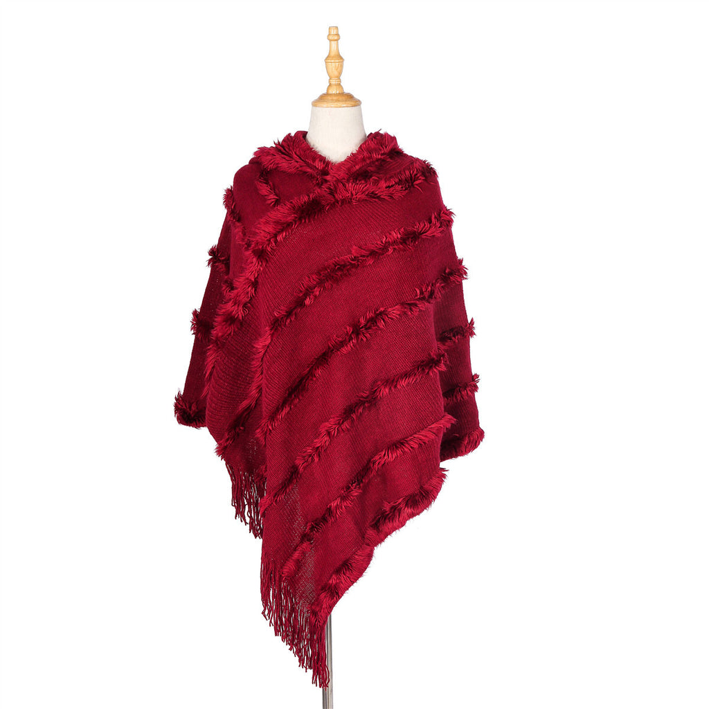 Damen Eleganter Poncho mit kunstvollen Fransen WW