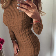 Damen Strickkleid mit elegantem Zopfmuster und figurbetontem Schnitt WW