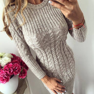 Damen Strickkleid mit elegantem Zopfmuster und figurbetontem Schnitt WW