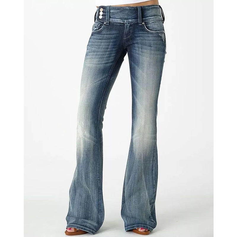 WW | Beliebte Weinlese Seitenknopf Hohe Taille Skinny Jeans