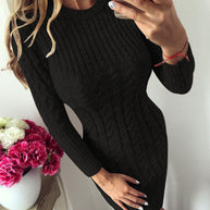 Damen Strickkleid mit elegantem Zopfmuster und figurbetontem Schnitt WW