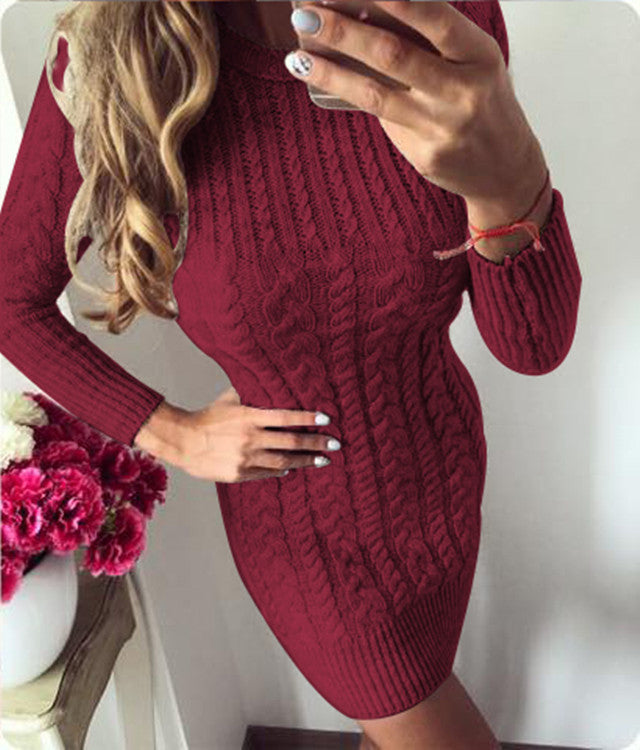 Damen Strickkleid mit elegantem Zopfmuster und figurbetontem Schnitt WW