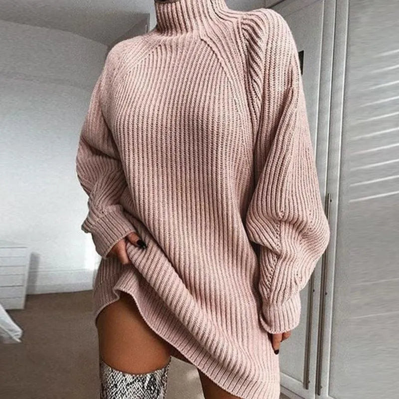 WW | Women Sweater Dress with High Collar