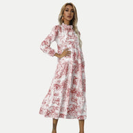 WW | Toile-Druck Midi-Kleid mit hohem Kragen