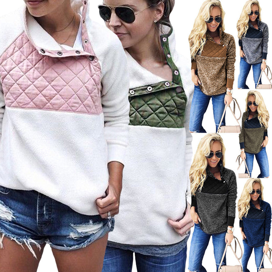 Damen Bequemer Hoodie mit Stehkragen und gepolstertem Oberteil WW