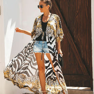 Damen Strandkimono mit A-förmiger Silhouette und elegantem Tierdruck WW