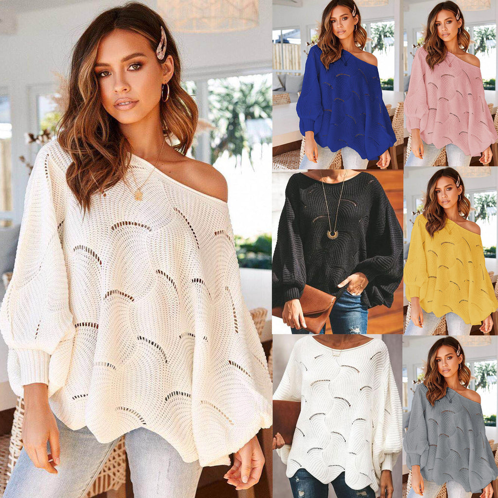 Damen oversized Strickpullover mit durchbrochenem Design und weiten Ärmeln WW
