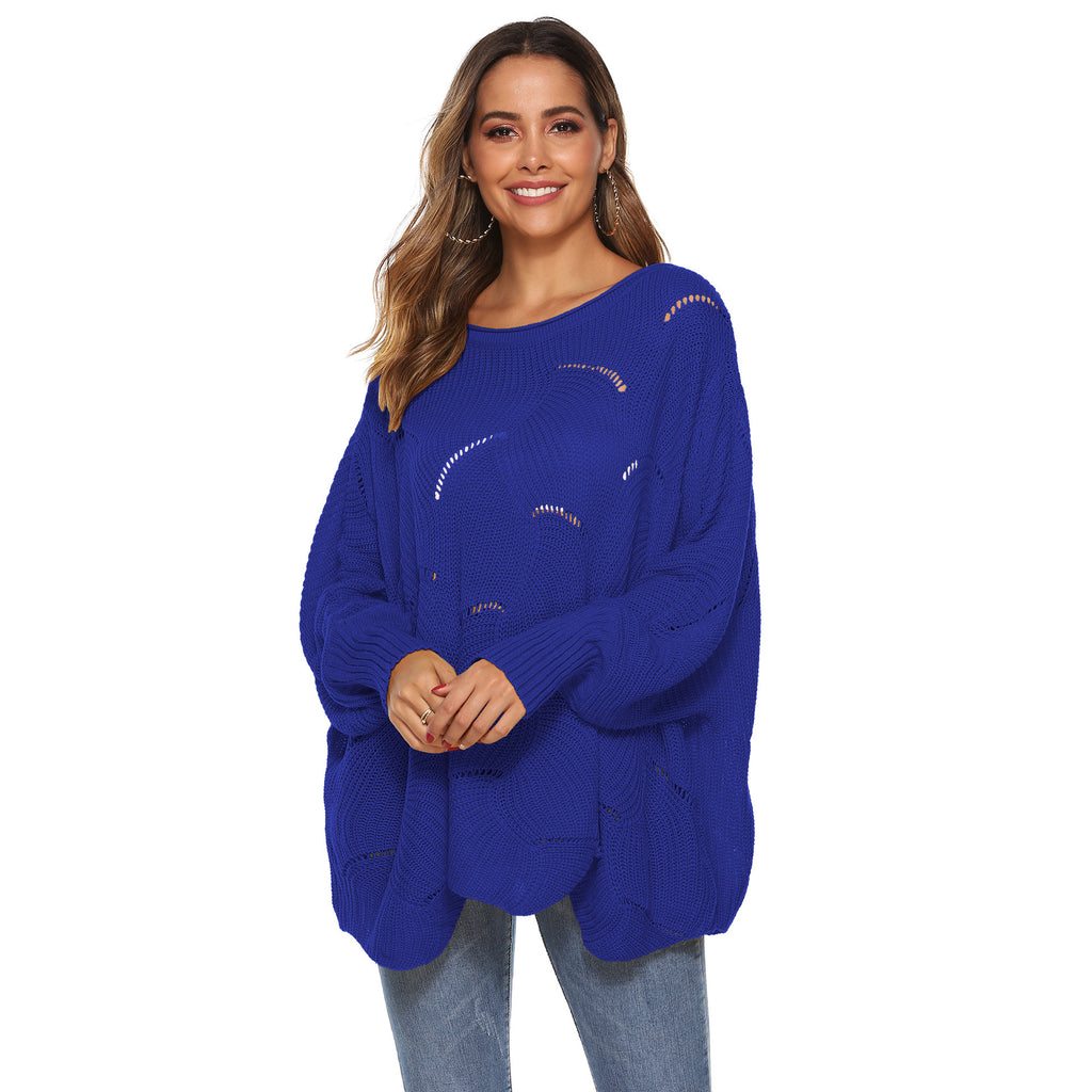 Damen oversized Strickpullover mit durchbrochenem Design und weiten Ärmeln WW