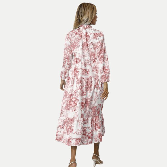 WW | Toile-Druck Midi-Kleid mit hohem Kragen