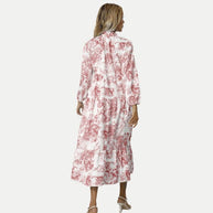WW | Toile-Druck Midi-Kleid mit hohem Kragen