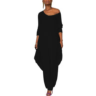 Damen Oversized Jumpsuit mit tiefem V-Ausschnitt und lässigem Schnitt WW
