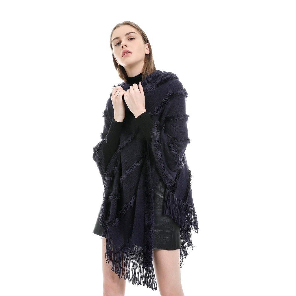 Damen Eleganter Poncho mit kunstvollen Fransen WW
