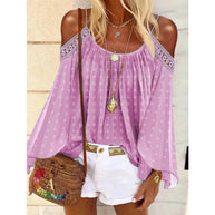 Damen Bluse mit schulterfreiem Design und Volants WW