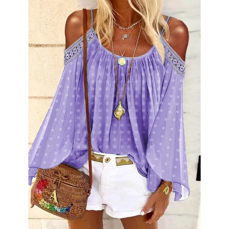 Damen Bluse mit schulterfreiem Design und Volants WW