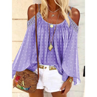 Damen Bluse mit schulterfreiem Design und Volants WW