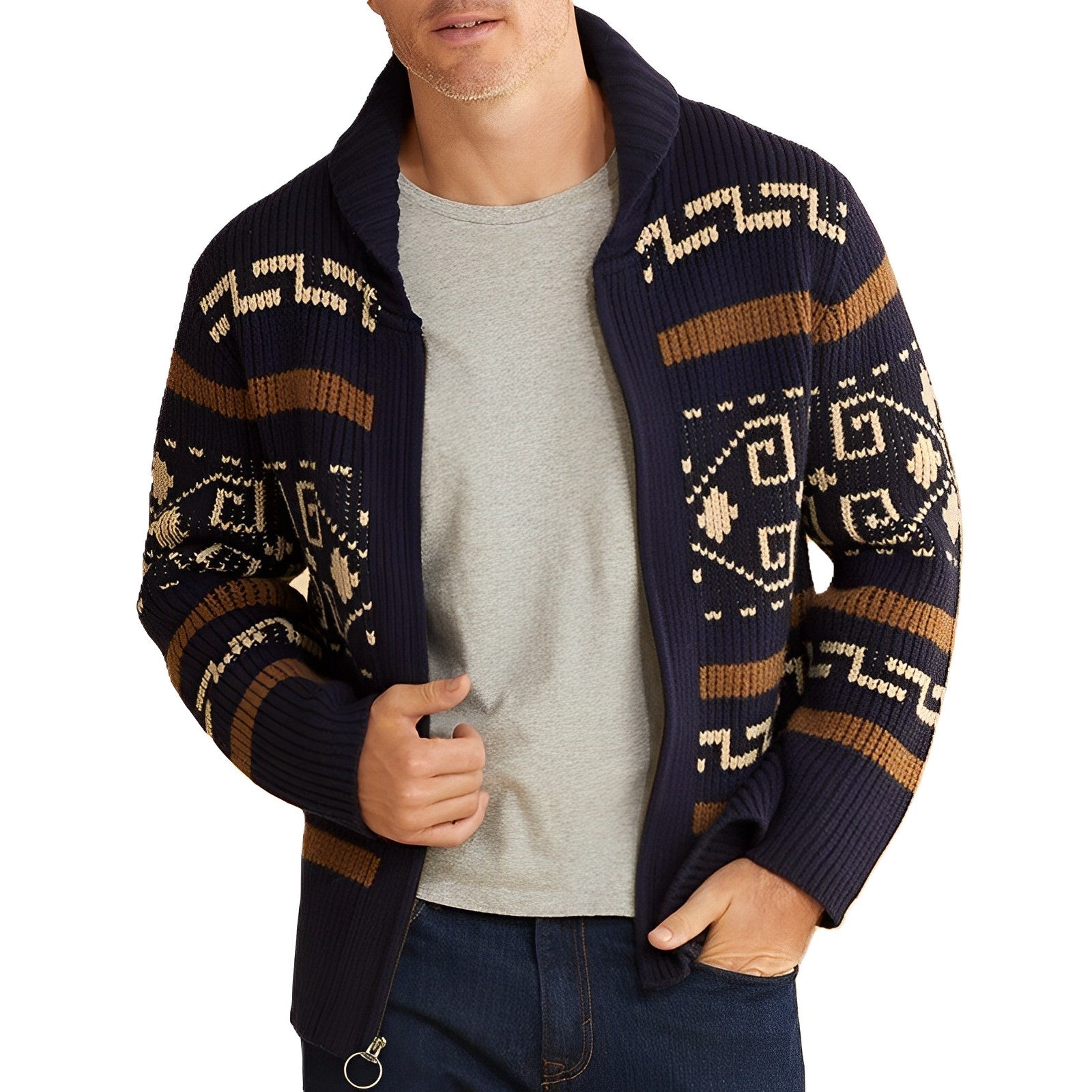 WW | Herren Strickjacke Mit Retro|Revers