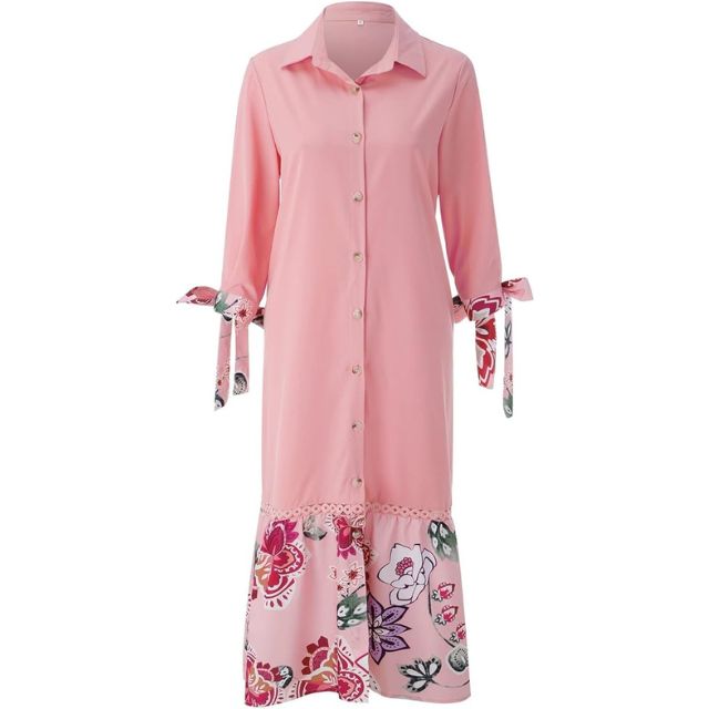 W&W Mode | Maxikleid mit Knopfleiste und Blumenmuster am Saum