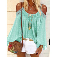 Damen Bluse mit schulterfreiem Design und Volants WW