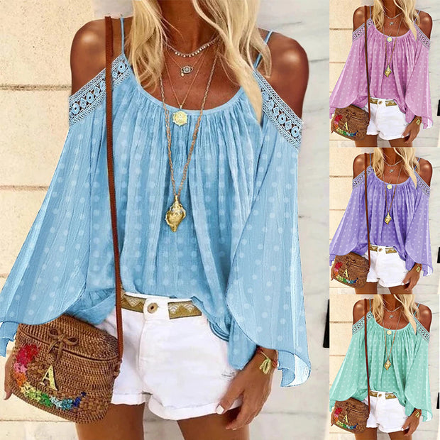 Damen Bluse mit schulterfreiem Design und Volants WW