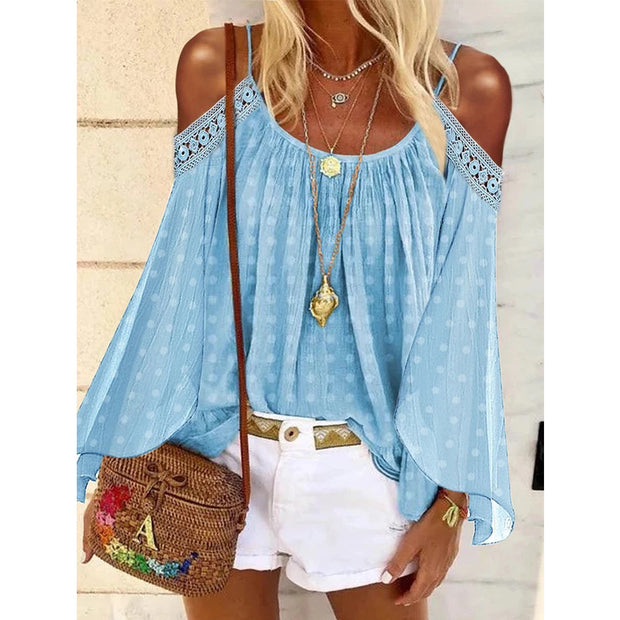 Damen Bluse mit schulterfreiem Design und Volants WW