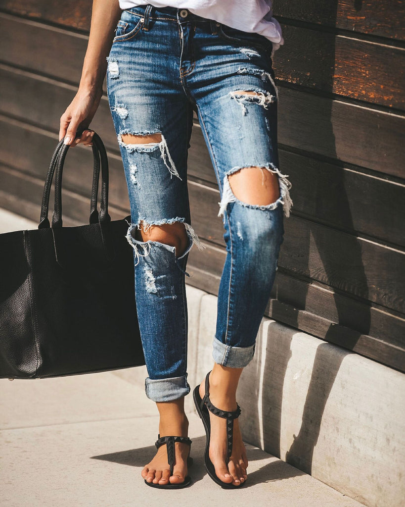 Damen Hoch geschnittene Skinny Jeans mit modischen Destroyed-Details WW