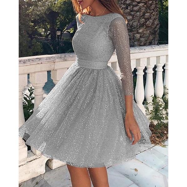 WW | Sexy Elegante Druck Mesh V-Ausschnitt Abendkleid Kleider
